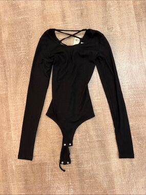 Garage Long-Sleeve Black Crisscross Back Bodysuit